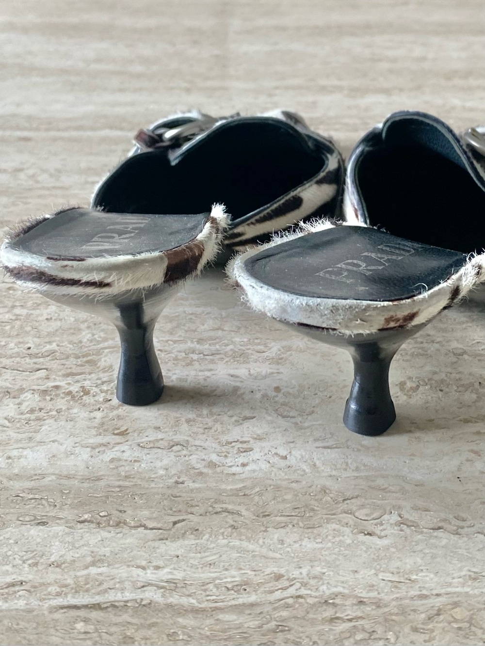 Vintage Prada Zebra Pony Hair Buckle Mule Heels - Picture 8 of 10